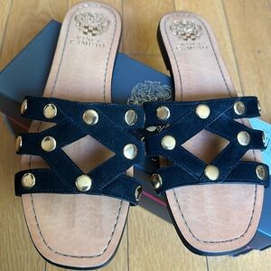 VinceCamuto black suede slides. Size 9.